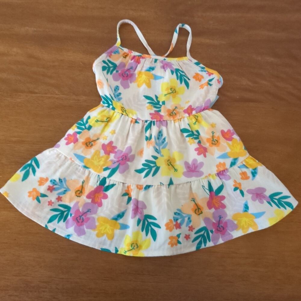 Cat & Jack Baby Girls Beige Tropical Floral Gauze Spaghetti Strap Dress size 18M